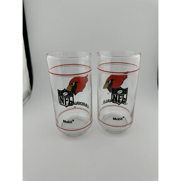 Arizona Cardinals NFL 16 oz Glasses 1980s Made for Mobil Gas 5.5" Tall Set of 2 - Picture 3 of 6